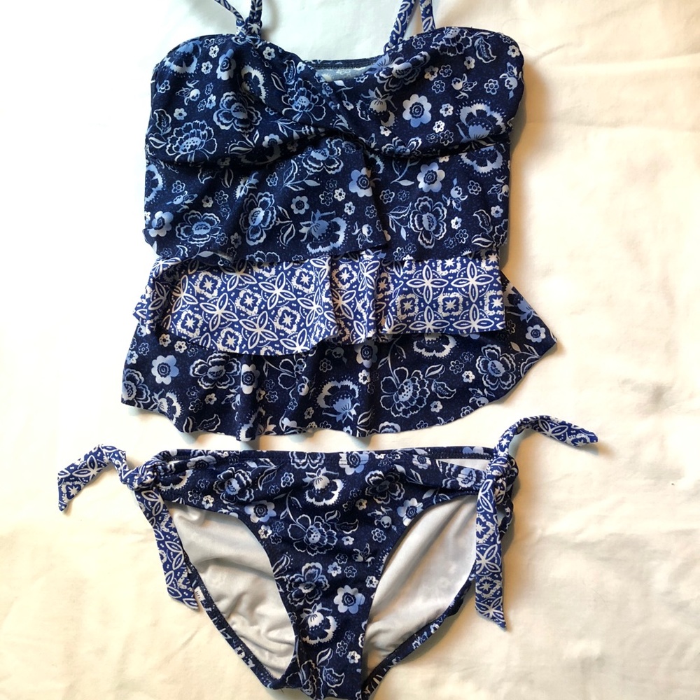 Justice Tankini Navy Blue Floral Sz 10